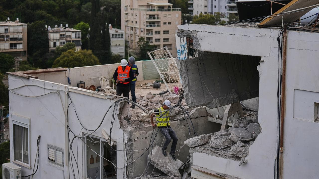 A damaged house following an Iranian missile strike in Haifa, Israel