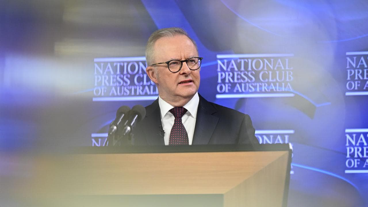 Anthony Albanese delivers an address to National Press Club