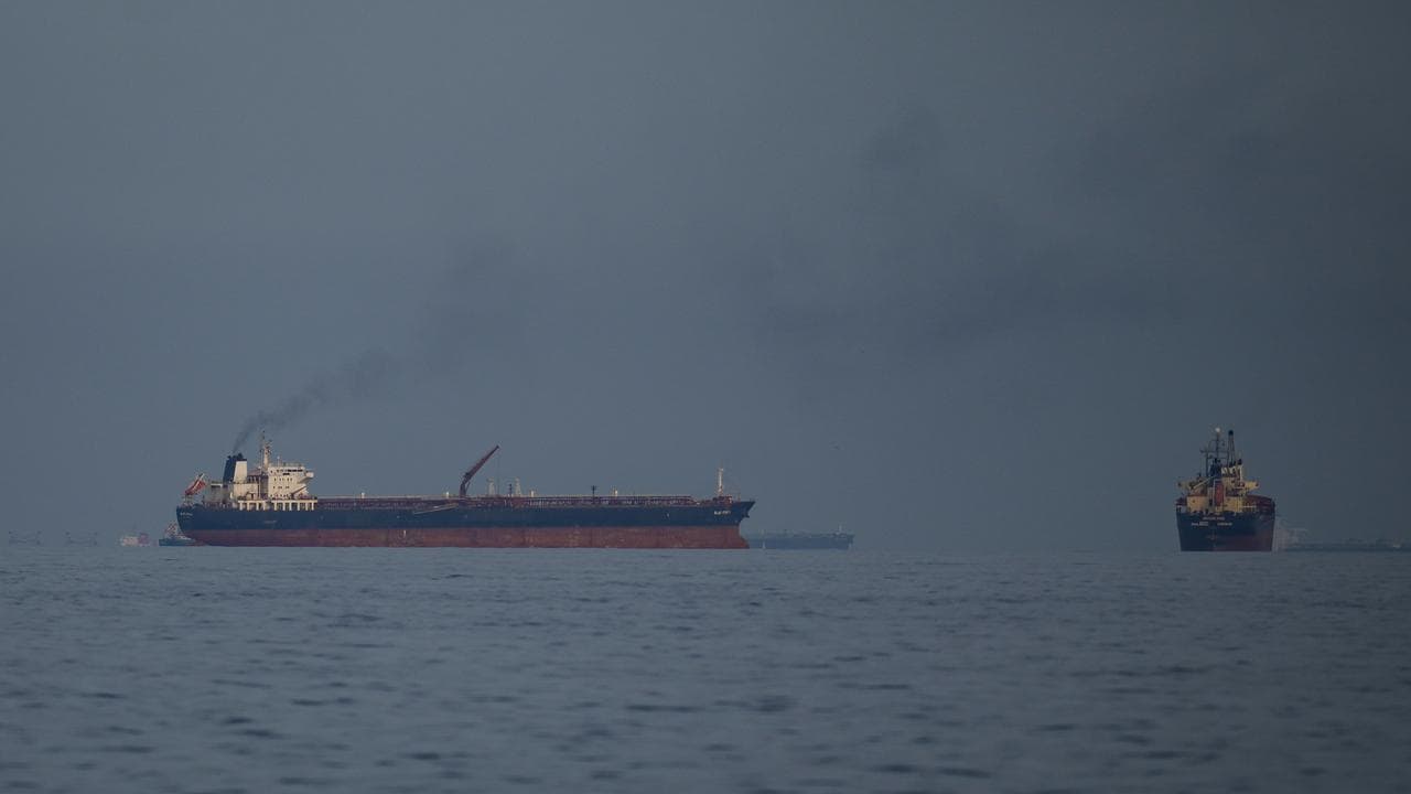 Oil tankers and cargo ships in the Strait of Hormuz