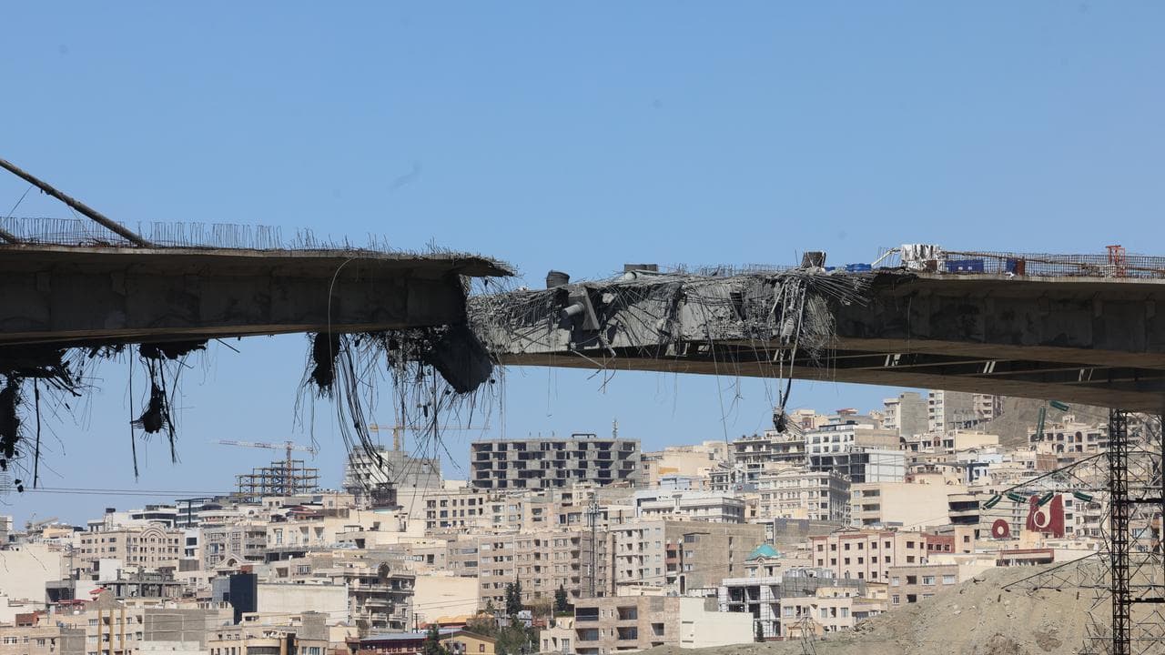 Destruction at the B1 bridge by a US air strike in Karaj, Iran