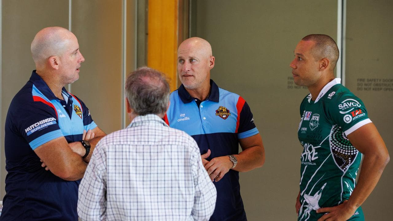 Former NRL stars Shane Walker, Ben Walker and Moses Mbye.