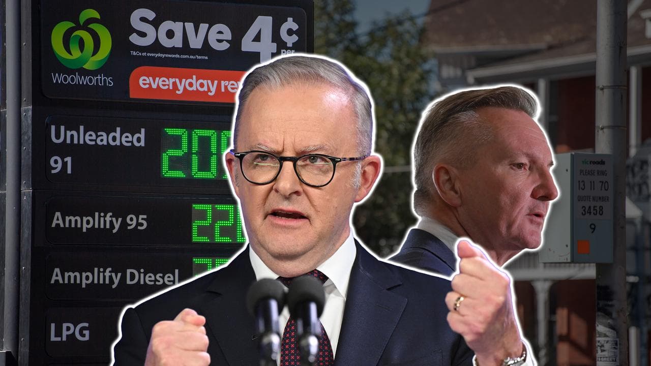 A graphic of Anthony Albanese and Chris Bowen discussing fuel supply