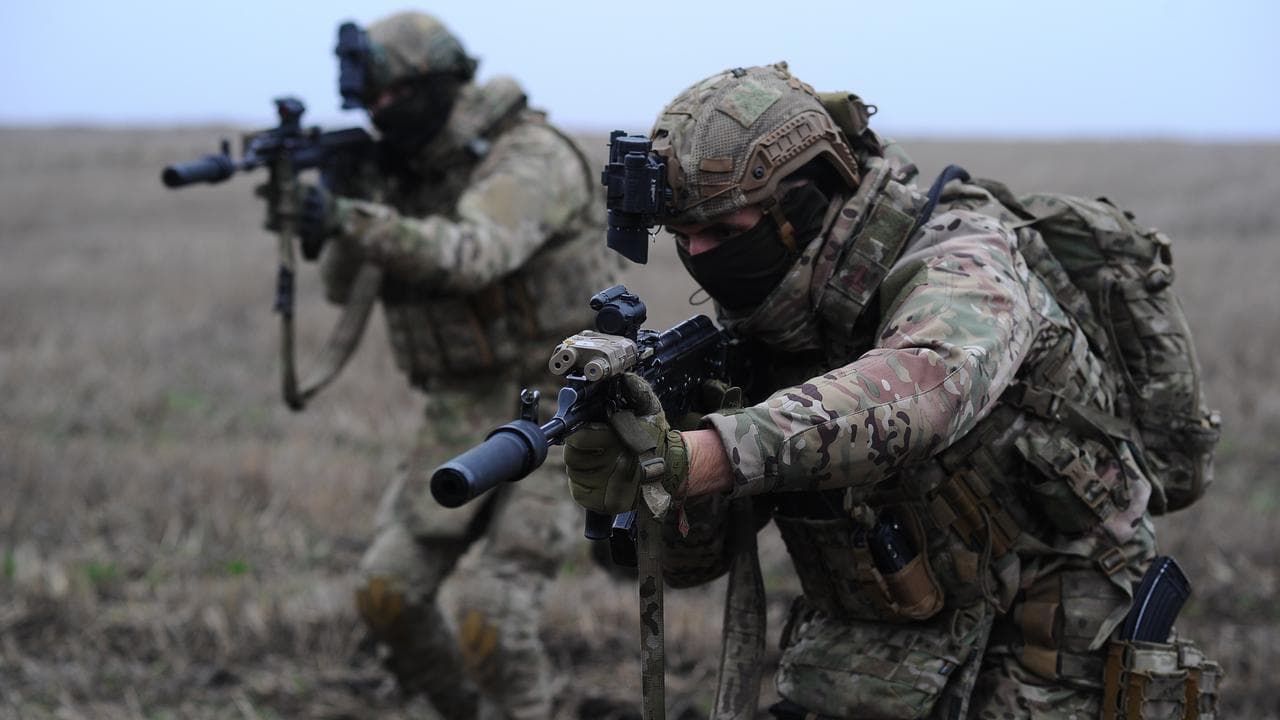 Ukrainian soldiers on a training ground in Kharkiv region