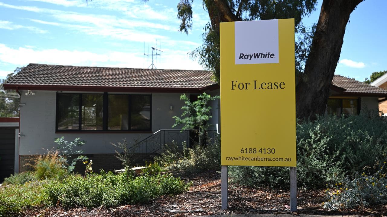 A ‘For Lease’ sign is seen outside a house