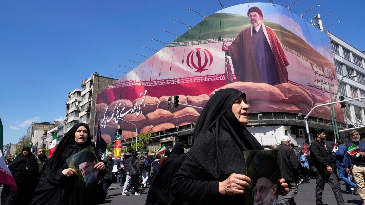 Billboard depicting Iran's Supreme Leader Mojtaba Khamenei in Tehran