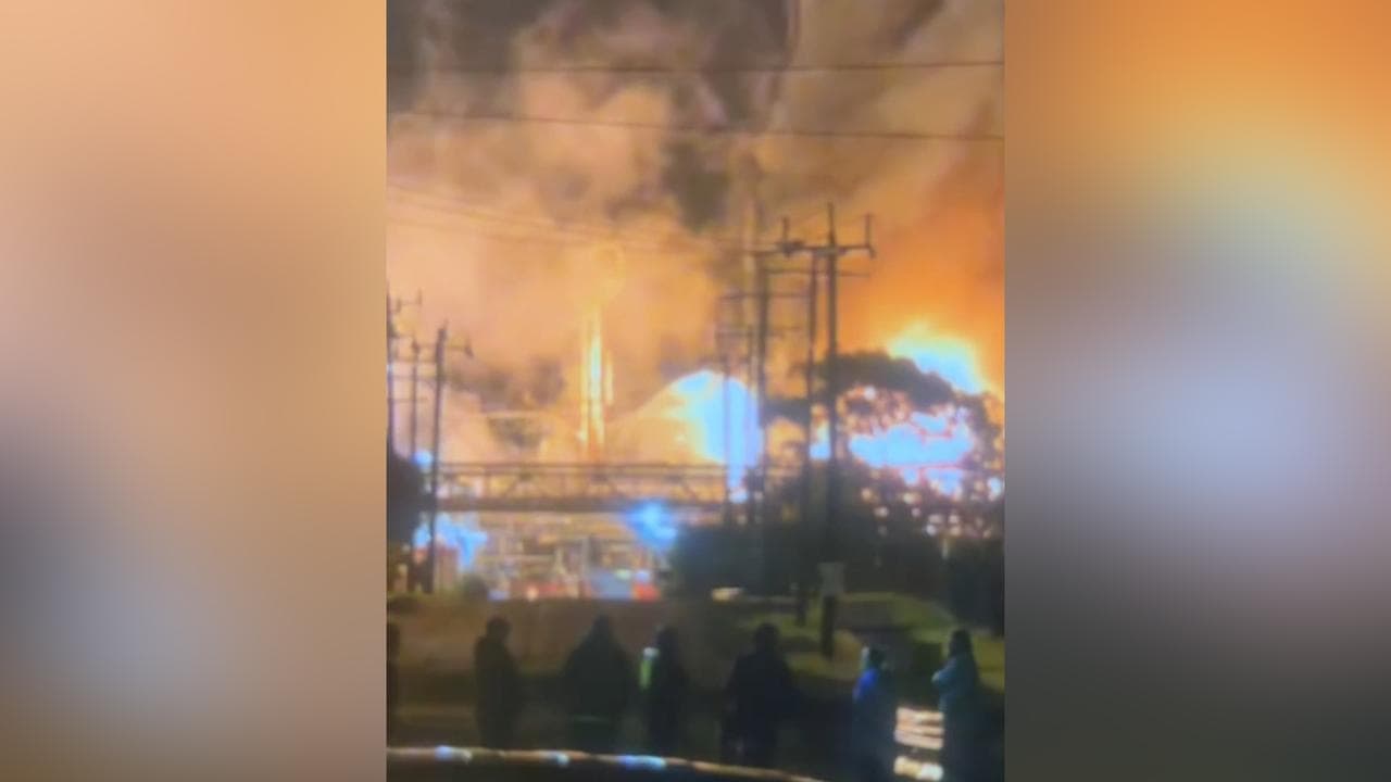 A fire at Viva Energy's Geelong oil refinery in Corio, Victoria