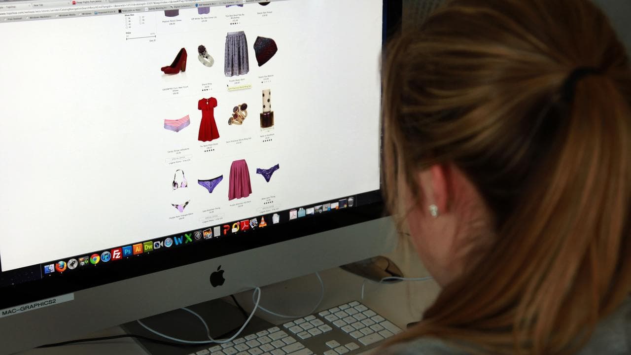A woman looks at an online clothes store (file image)