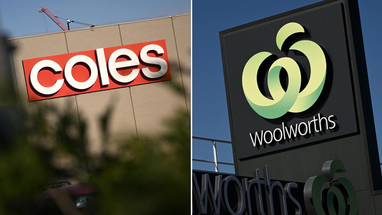 Diptych of Coles and Woolworths signs
