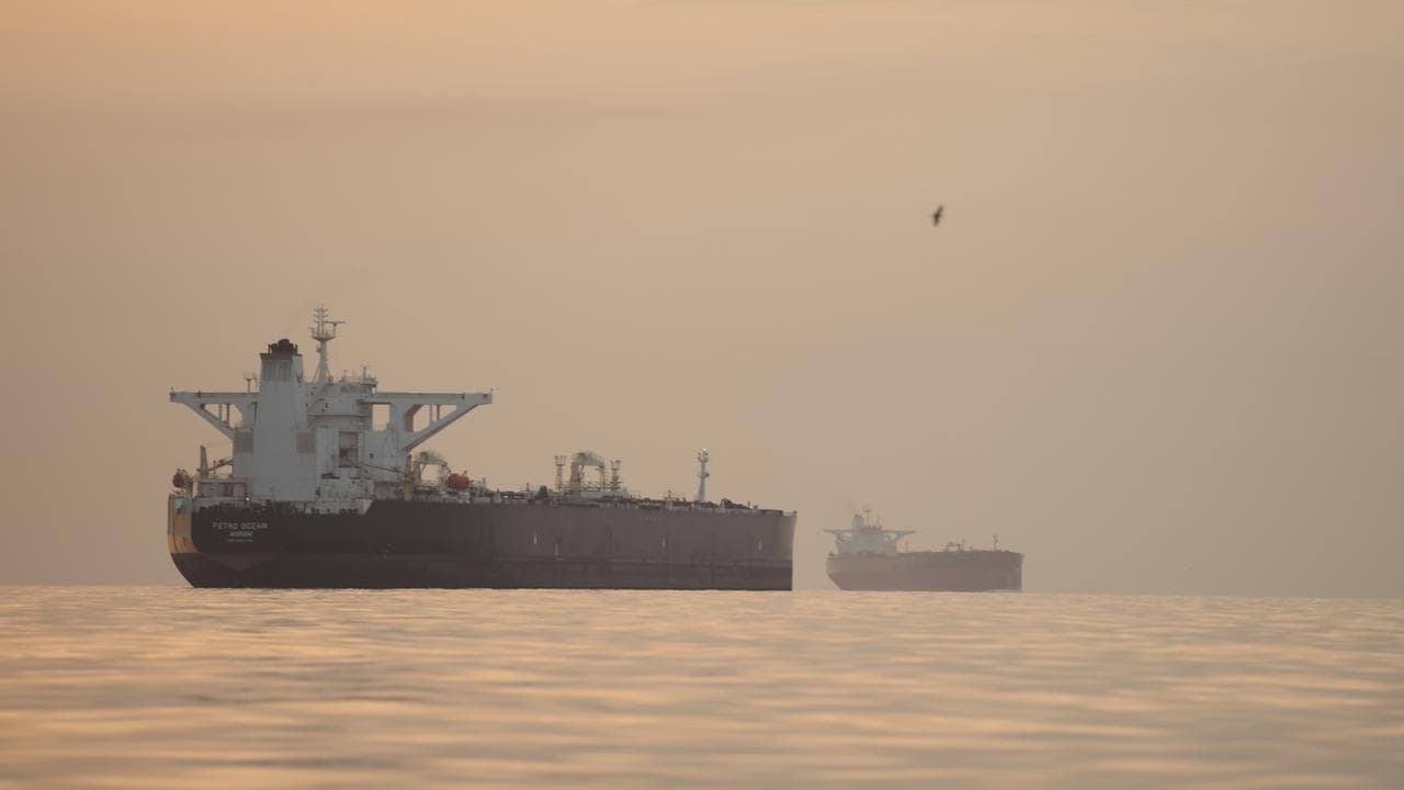 Tankers anchored in the Strait of Hormuz