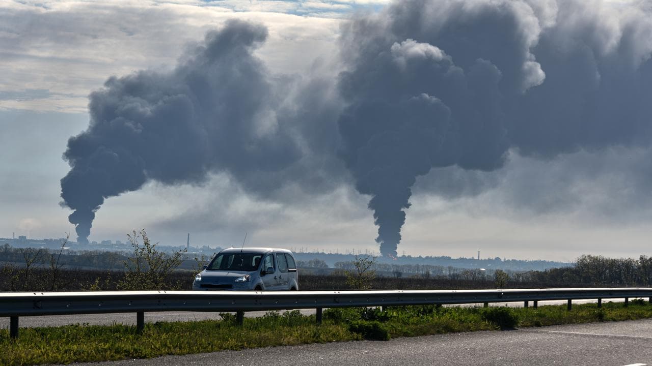 Smoke rises after a Russian strike in Dnipro, Ukraine