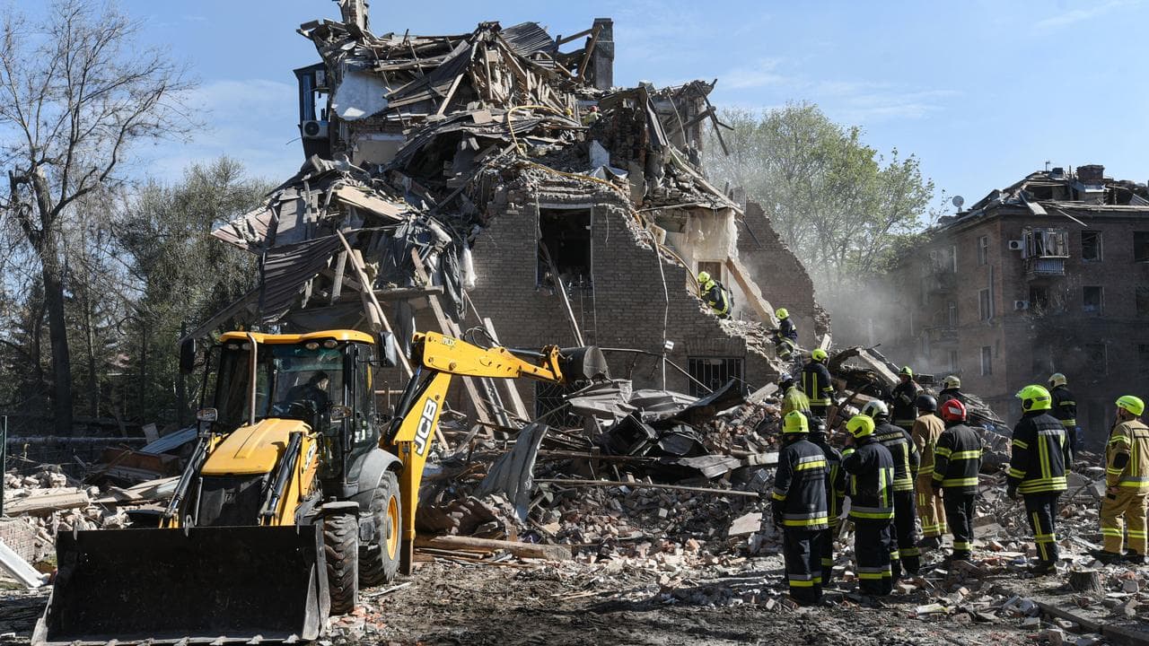 Rubble after a Russian strike, in Dnipro, Ukraine