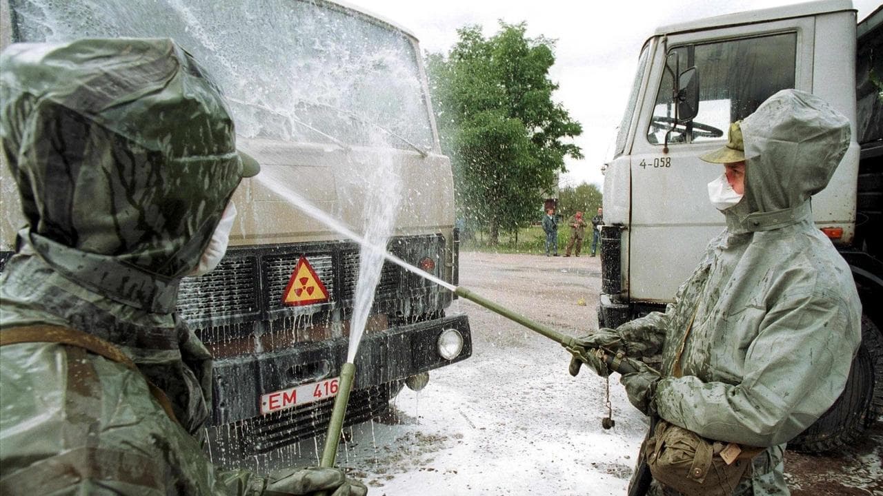 A file photo of soldiers cleaning a truck 