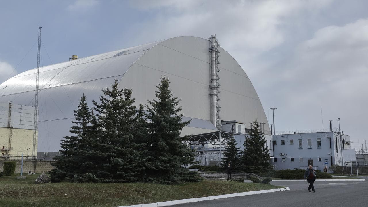 The cover over the Chernobyl plant