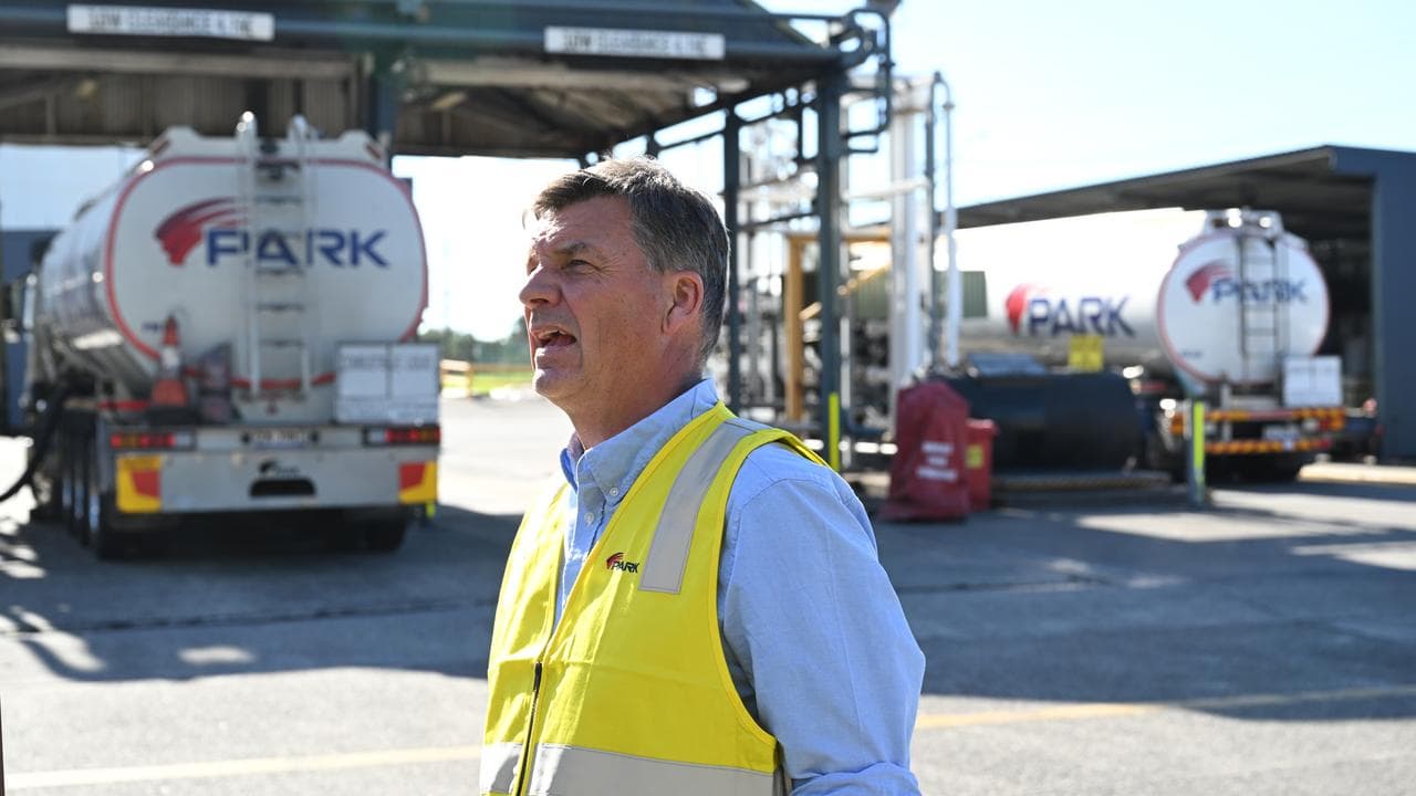 Opposition Leader Angus Taylor at a fuel storage facility