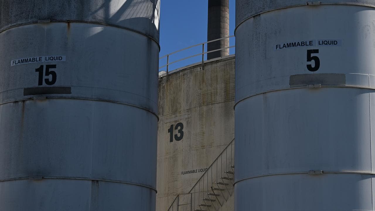 Fuel storage tanks at Park Fuels storage facility in Port Kembla