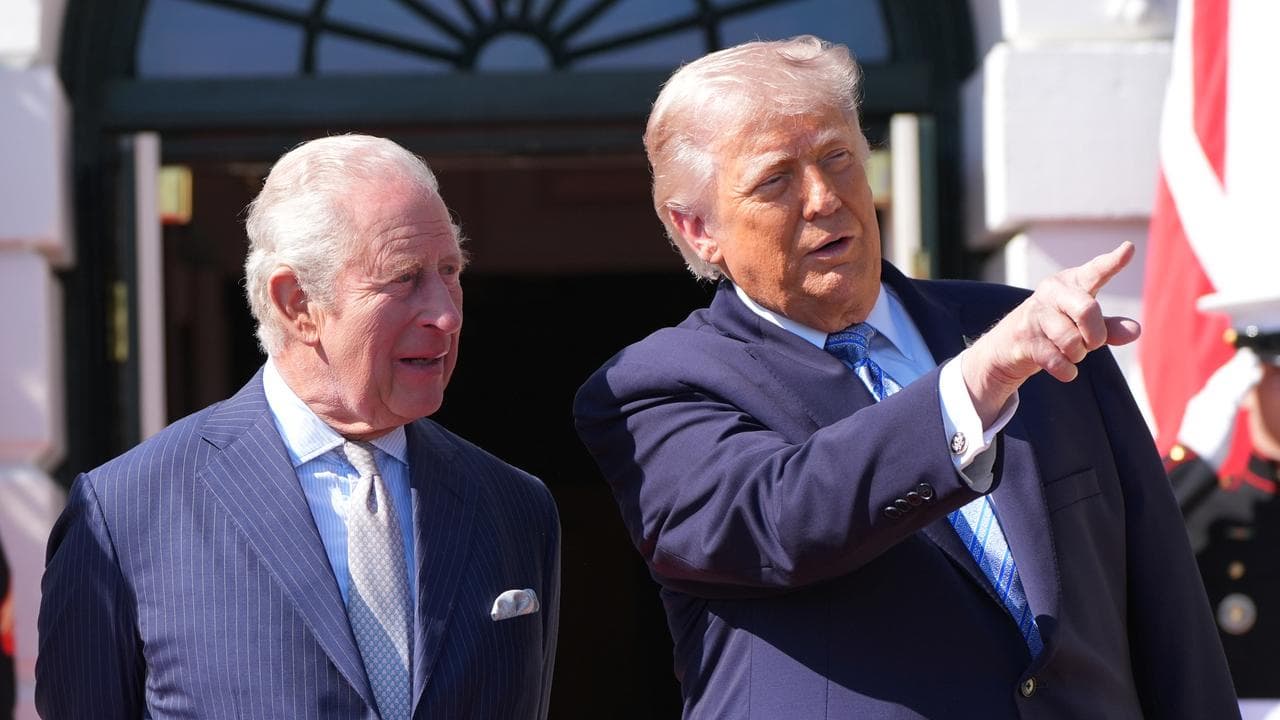President Donald Trump and King Charles III talk at the White House