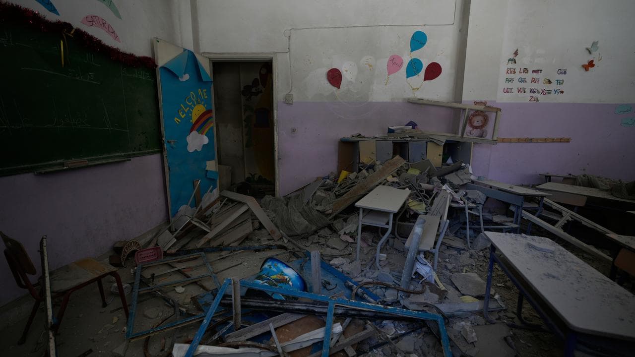 A classroom in ruins
