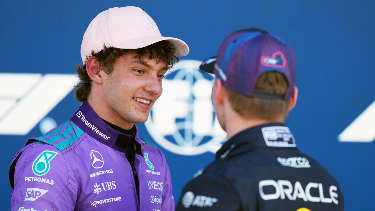 (L-R) Kimi Antonelli and Max Verstappen.