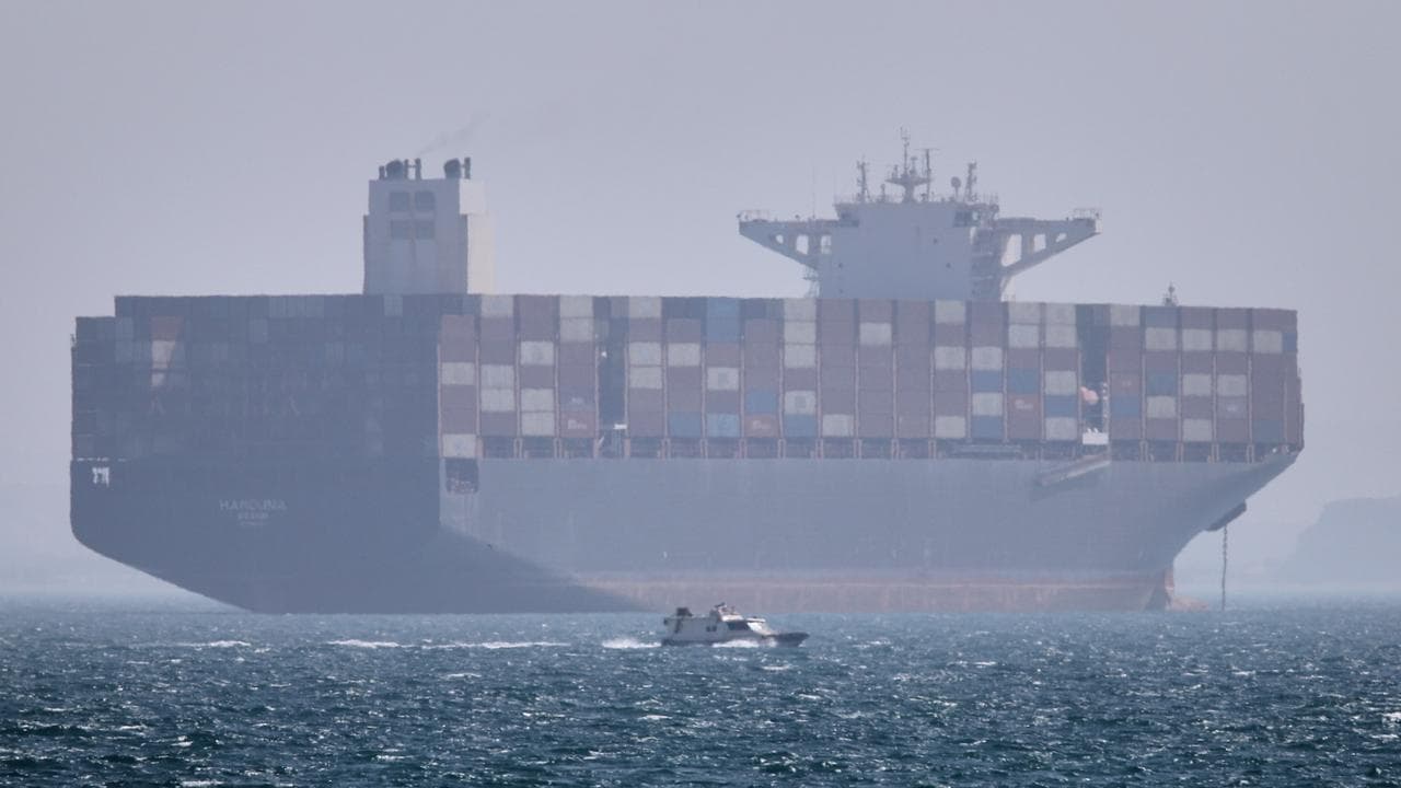 A container ship in the Strait of Hormuz