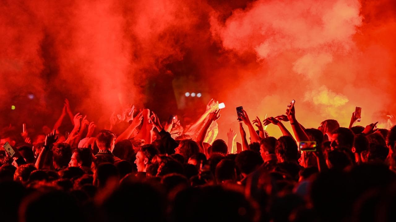 Fans at Federation Square watch Australia play Argentina in 2022