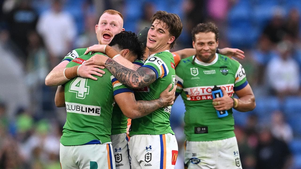 Celebrating Canberra players.