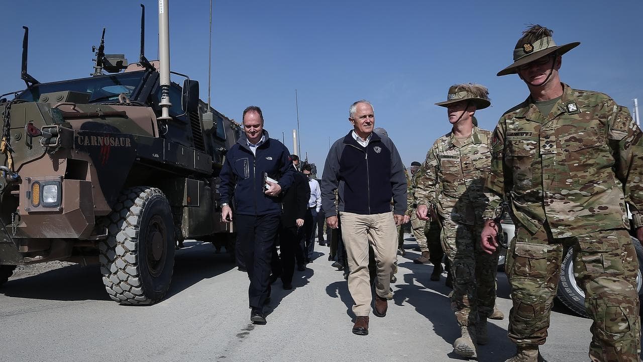 Prime Minister Malcolm Turnbull meets ADF troops in Afghanistan, 2016.