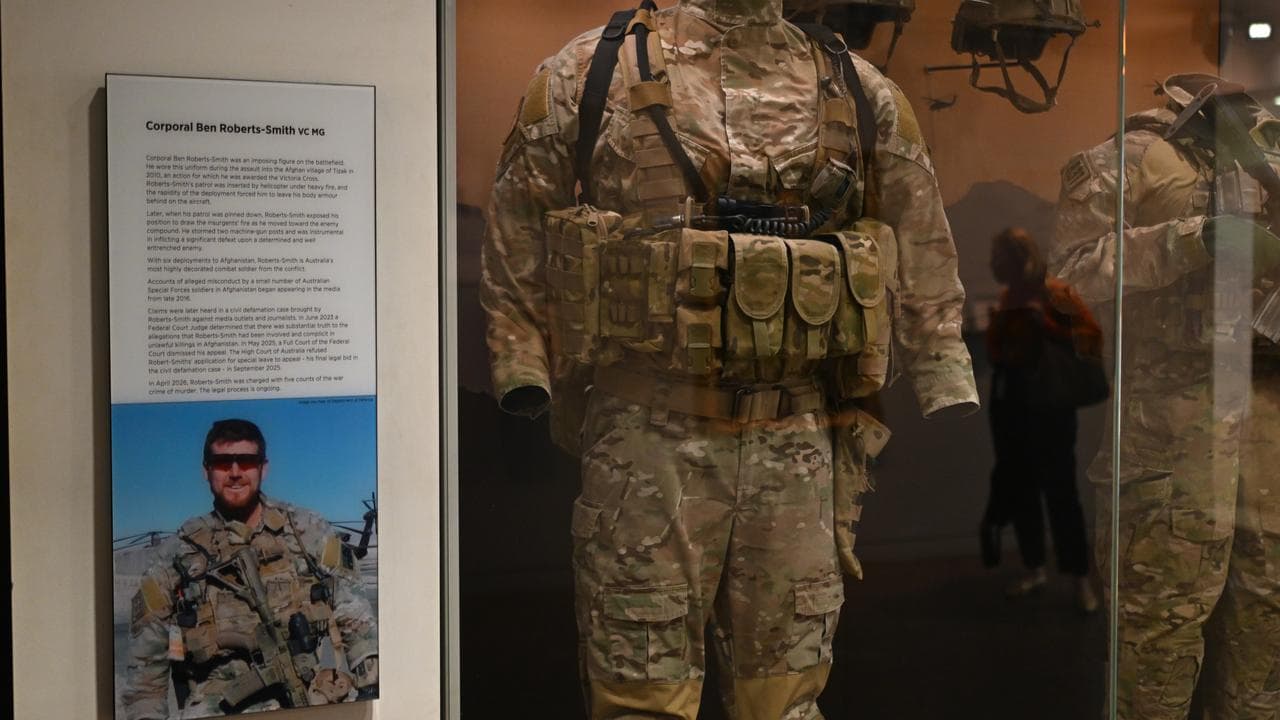 Ben Roberts-Smith's uniform at the Australian War Memorial, Canberra.