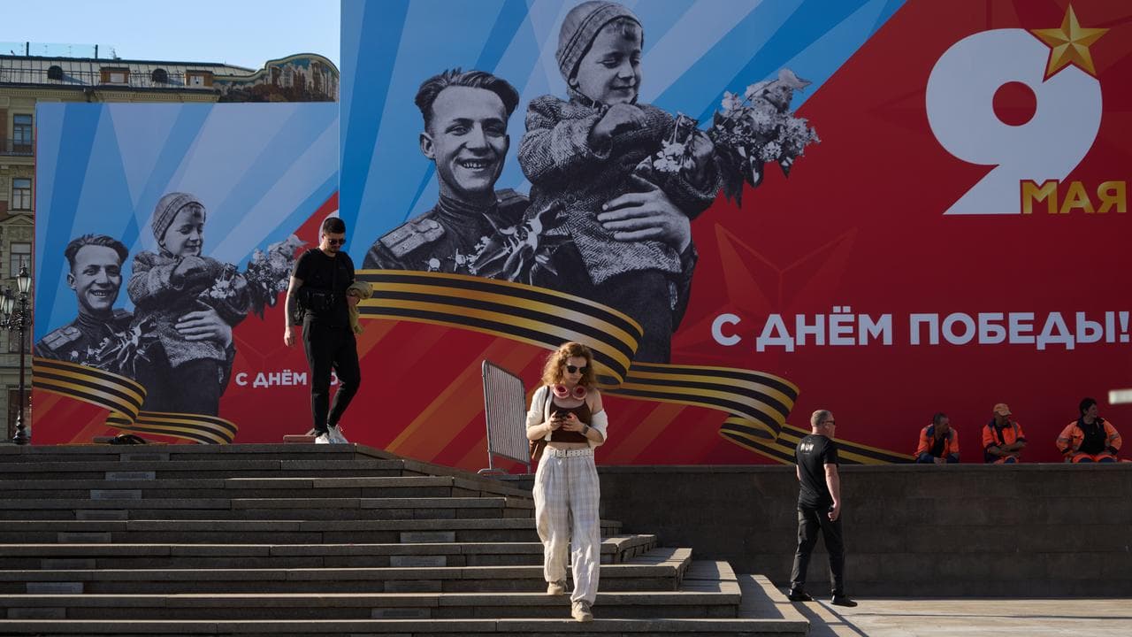 A poster in Moscow before Victory Day celebrations