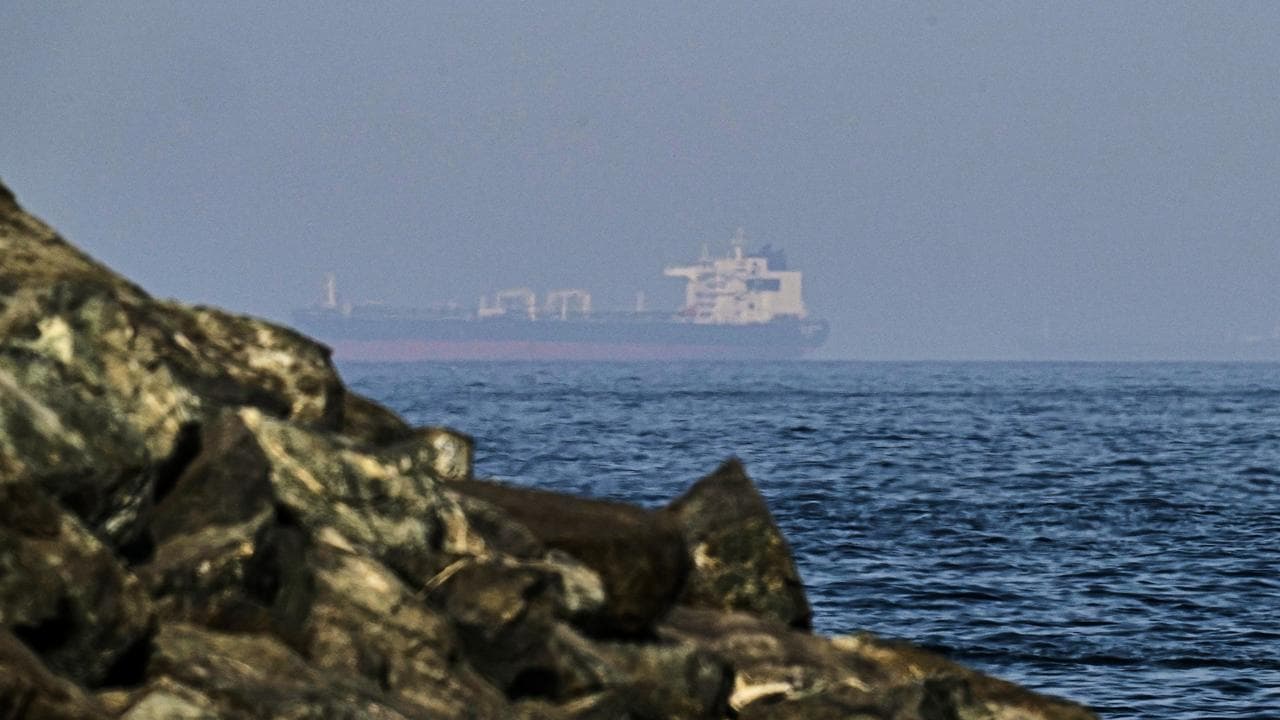 Cargo ships in the Gulf of Oman near the Strait of Hormuz