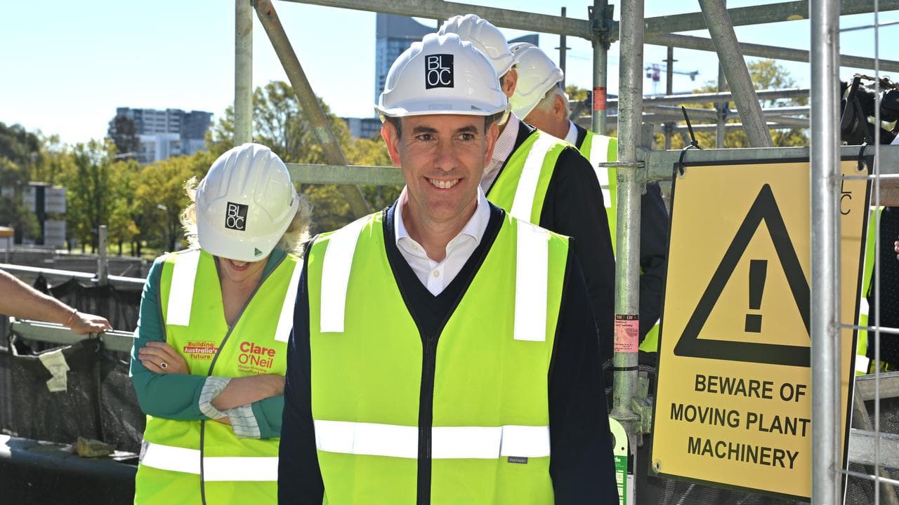 Treasurer Jim Chalmers visits a construction site in Canberra