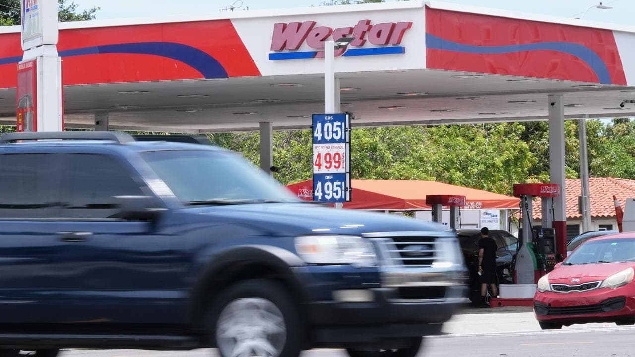 Gas prices are displayed at a Westar gas station in Miami, Florida
