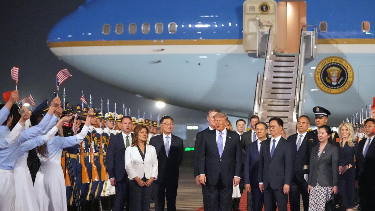 President Donald Trump arrives on Air Force One