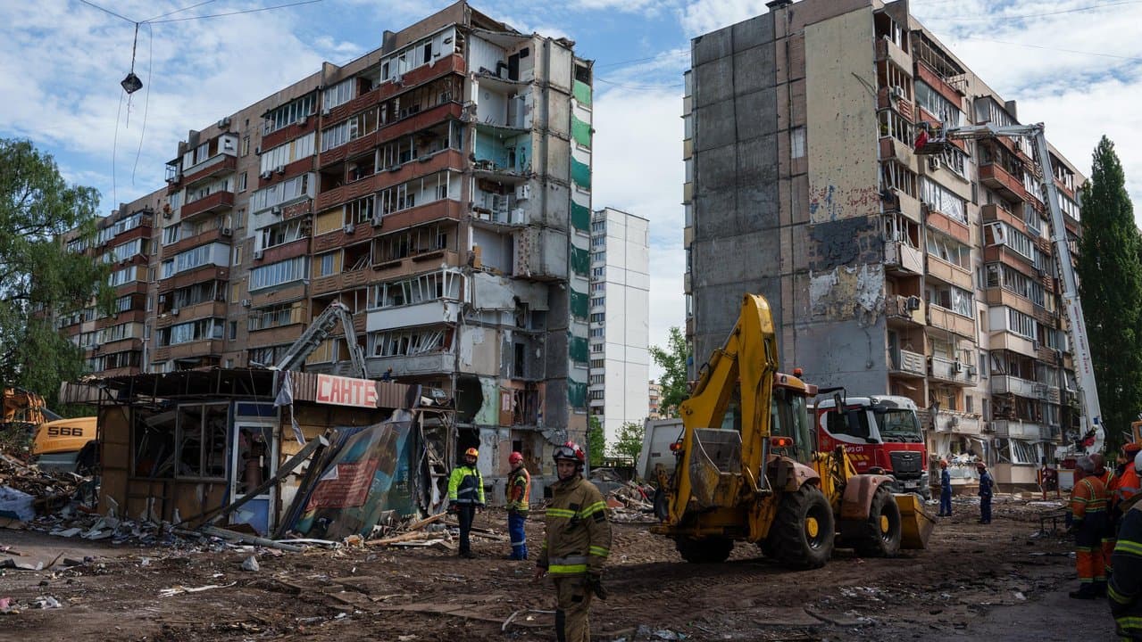 An apartment building after a Russian strike in Kyiv, Ukraine