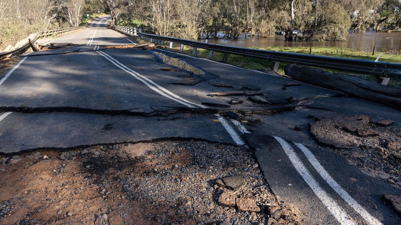 Road damaged by floodwater