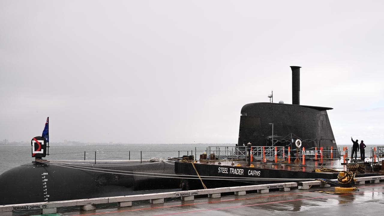 An exterior view of HMAS Farncomb