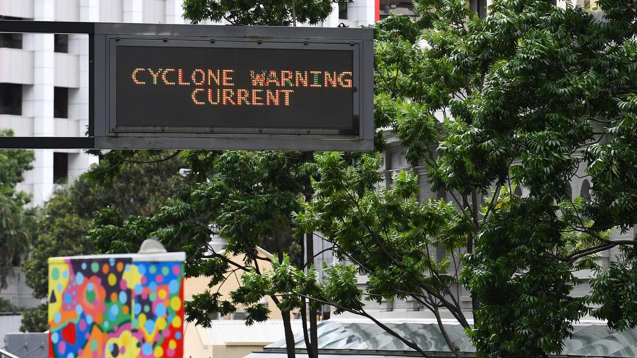 A cyclone warning sign