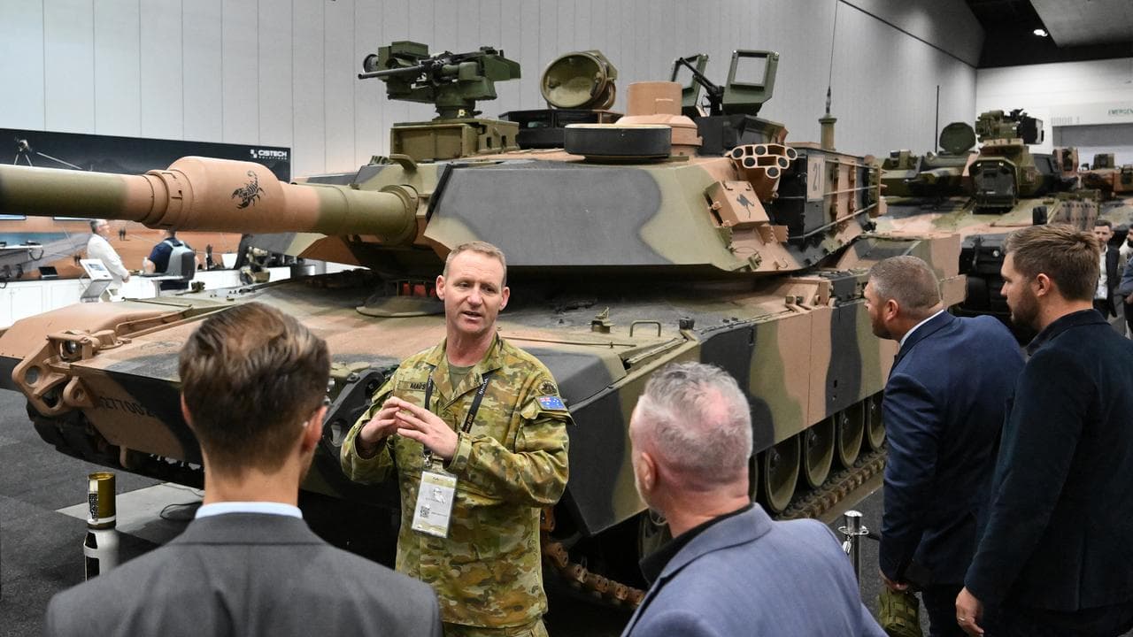 An Abrams M1A2 tank on display in 2024