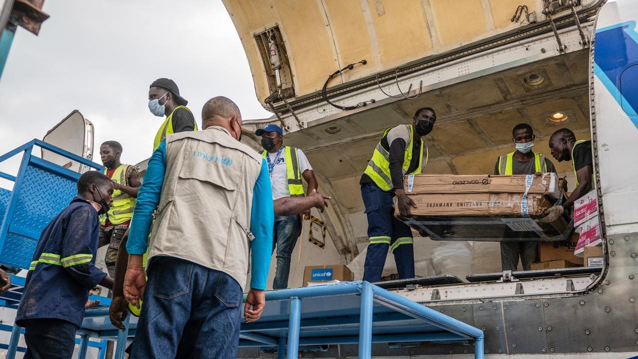 Supplies unloaded in Bunia, Congo, in the response to the Ebola virus 