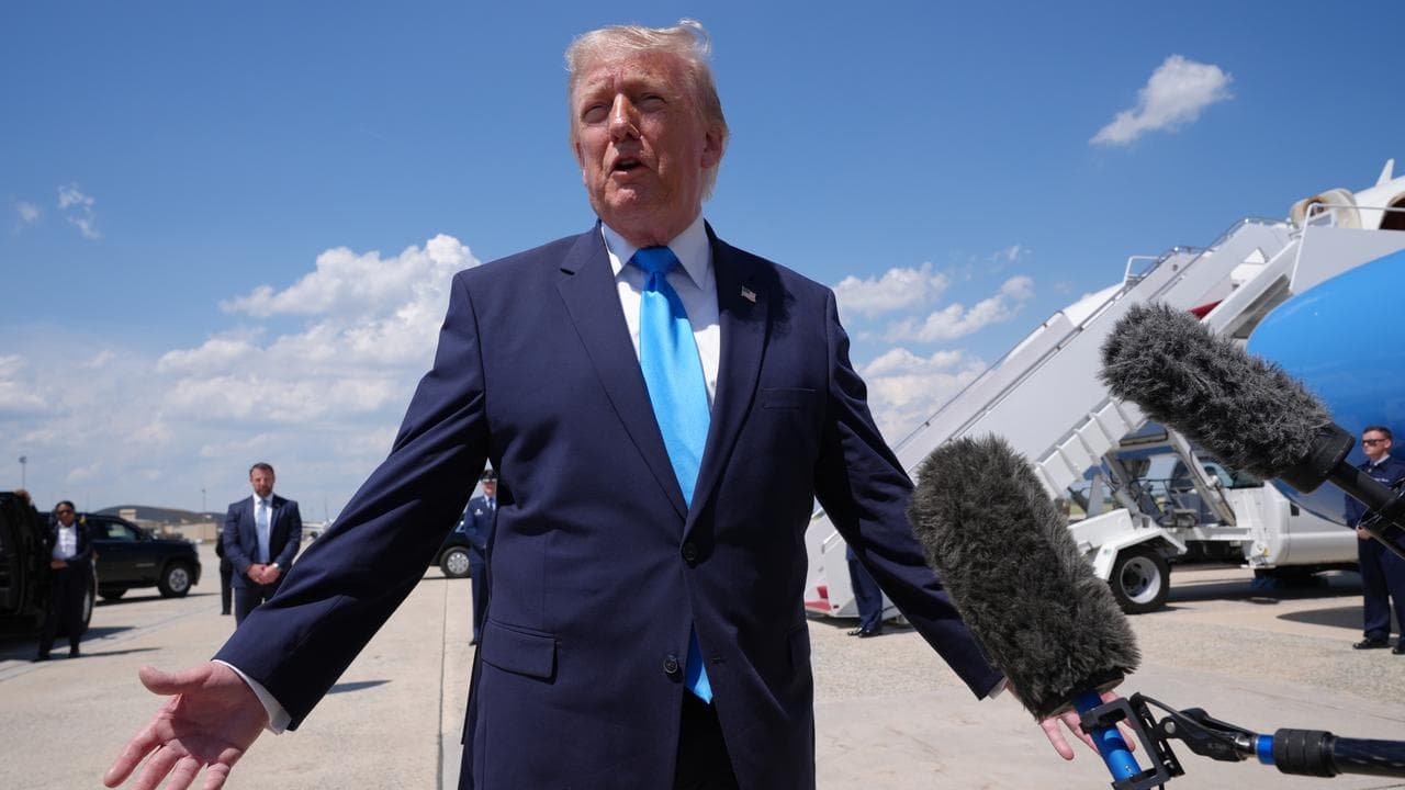 US President Donald Trump speaks to the media at Joint Base Andrews