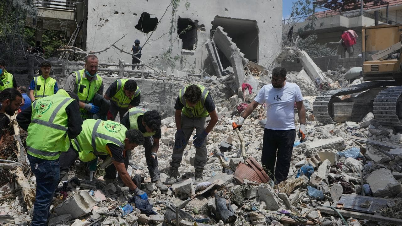 Rubble of a destroyed house after an Israeli air strike in Lebanon