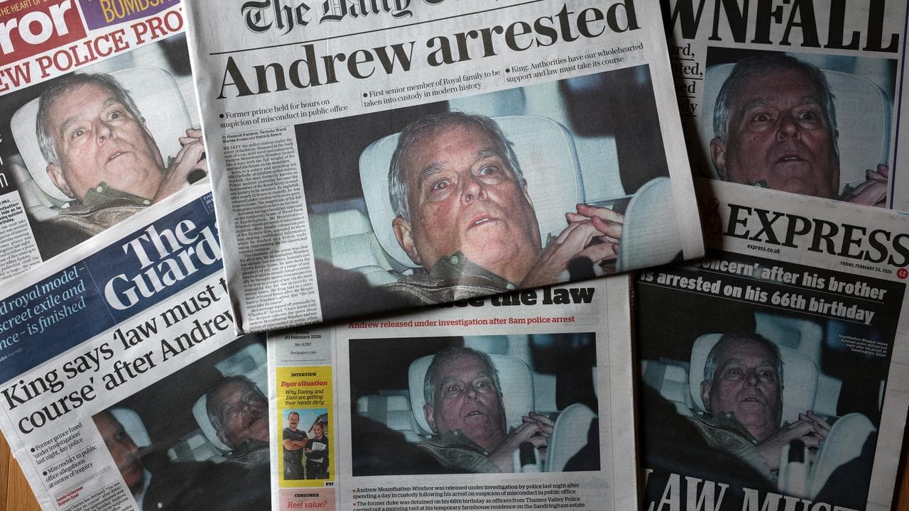 Forme prince Andrew's arrest in UK newspapers