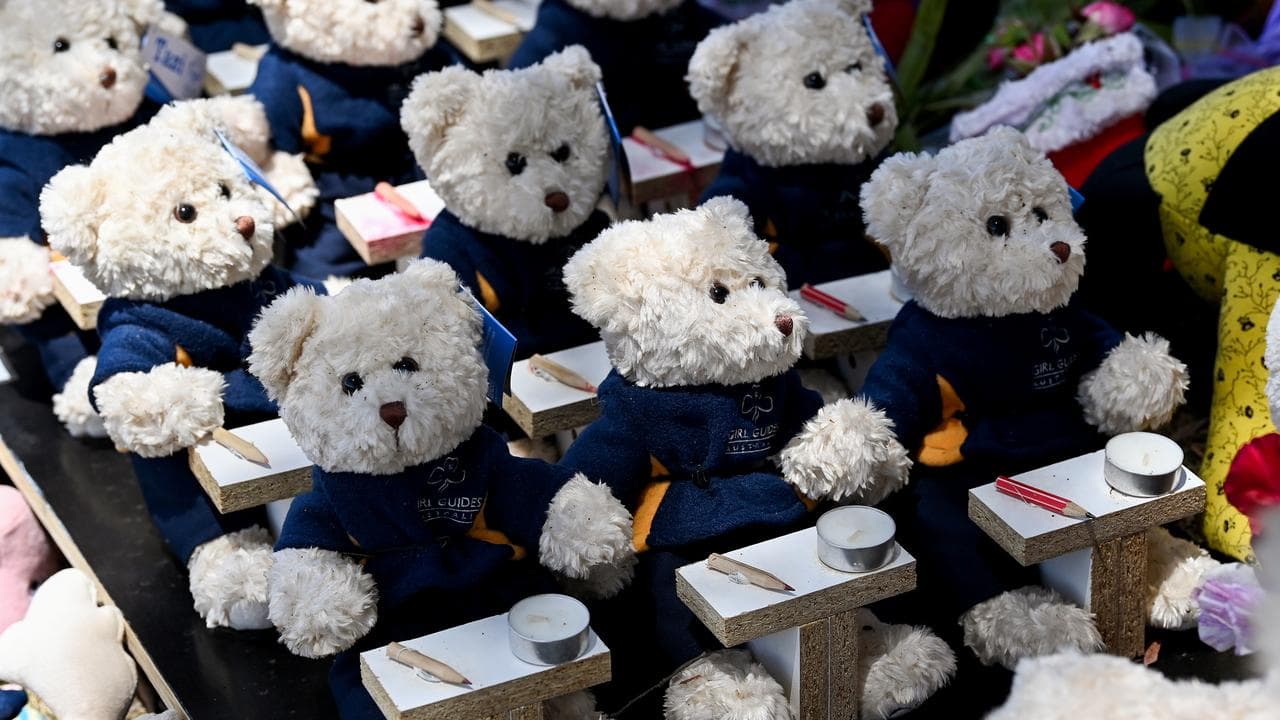 Teddy bear tributes at the school (file)