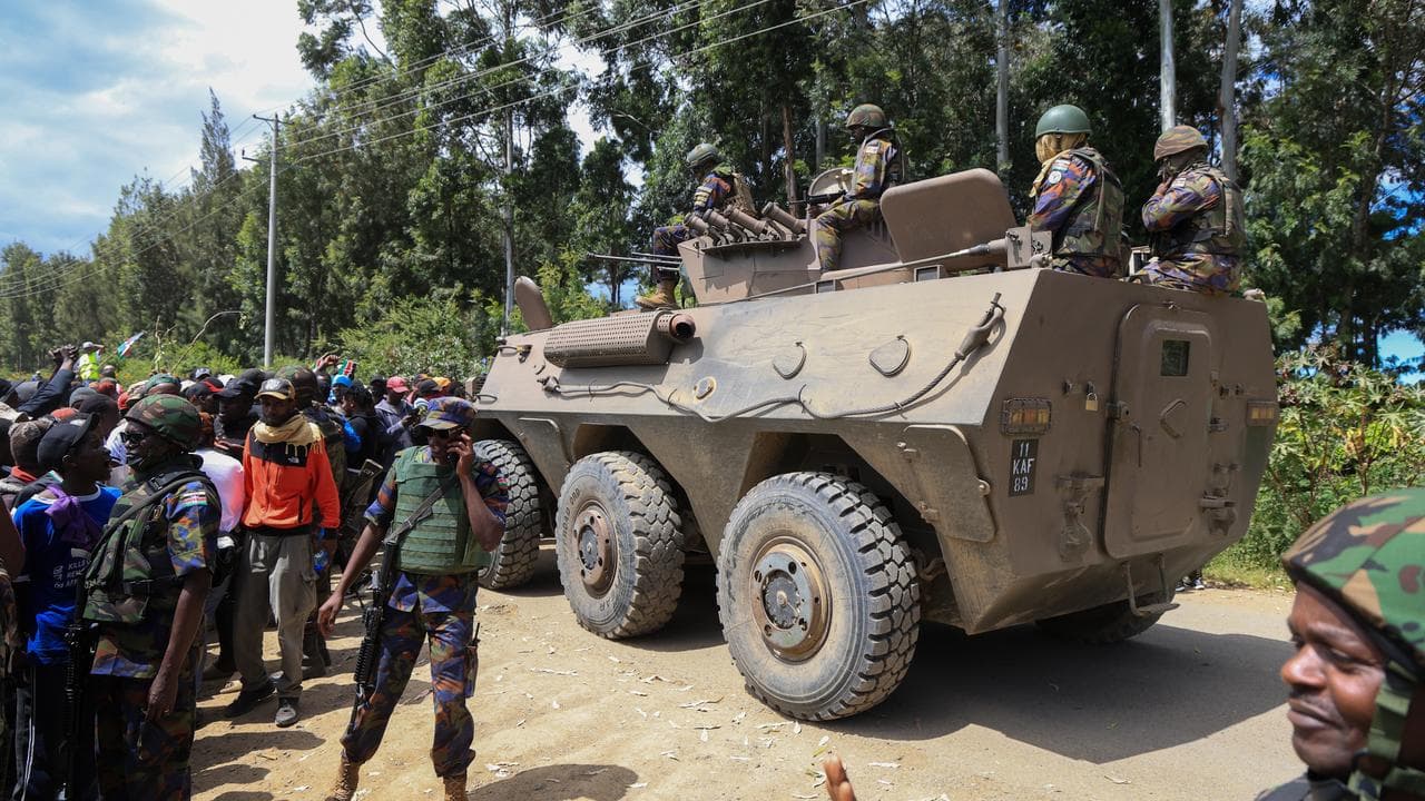 Kenya’s security forces at a protest against an Ebola facility