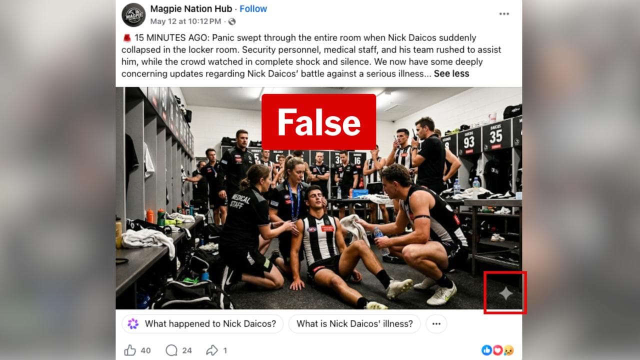 Magpie Nation Hub false claim about AFL Player Nick Daicos