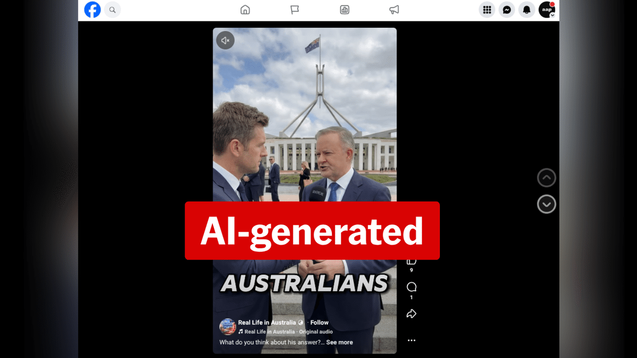 A screenshot of a fake video appearing to show Anthony Albanese.