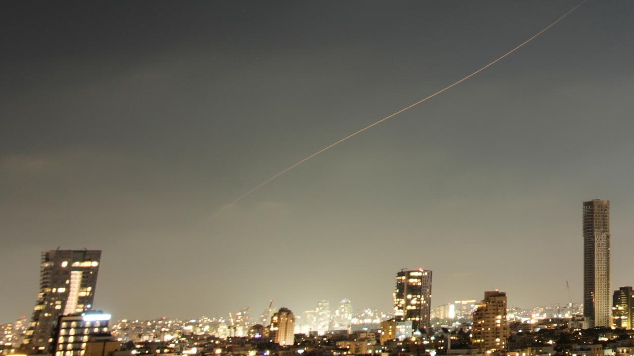 A projectile in the sky over central Israel during an Iranian attack