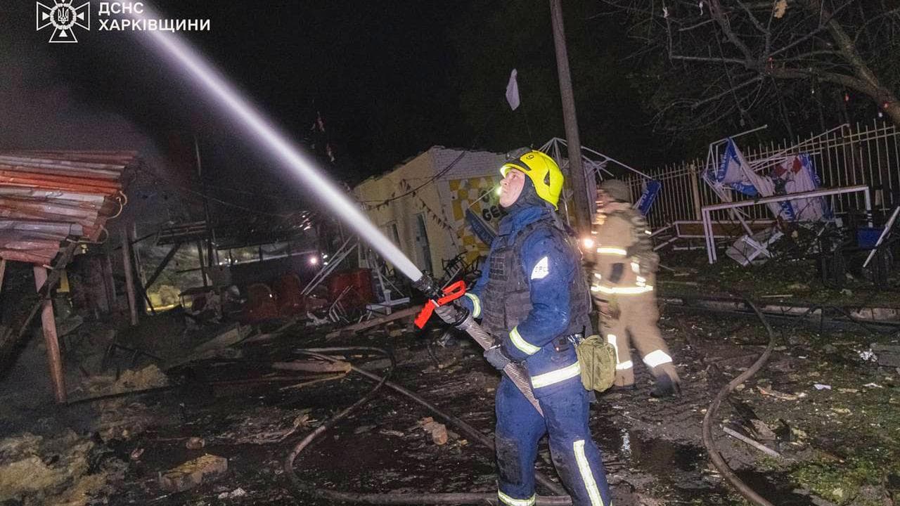 A firefighter after a Russian strike in Kharkiv, Ukraine