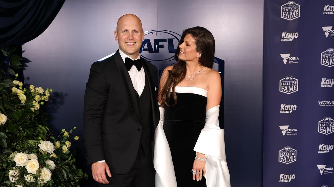 Ablett arrives at the Hall of Fame night with wife Jordan.