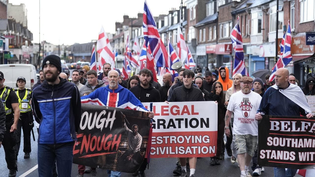 Demonstrators march in Southampton, England