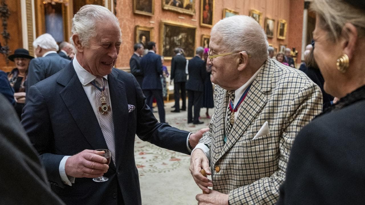 King Charles III and artist David Hockney at Buckingham Palace in 2022